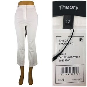 Theory Womens 12 Pants White Tailor Trouser C Eco Crunch Wash $275 NWT (stains)
